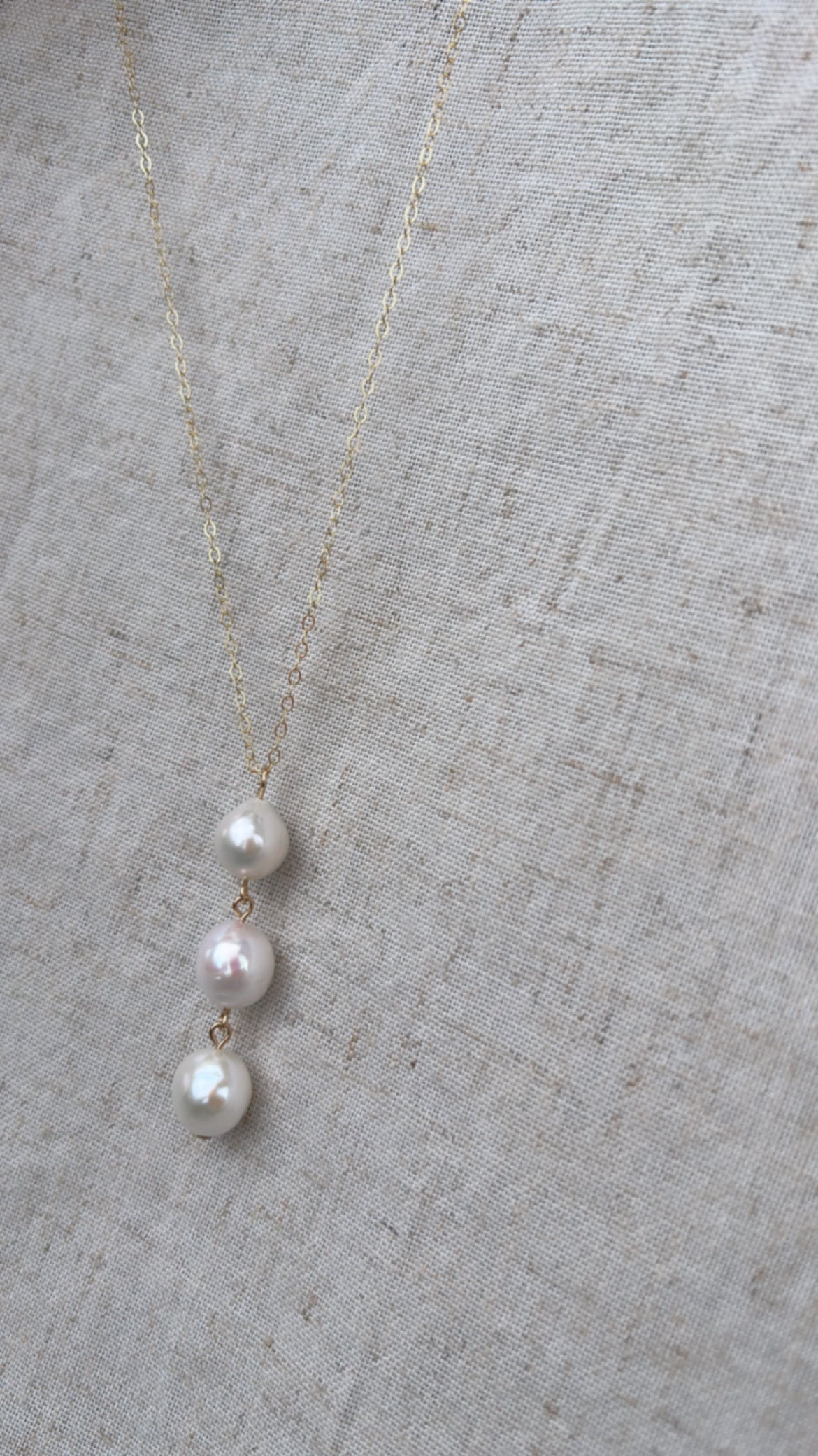 Coastal Trio Necklace (White Freshwater Pearls)