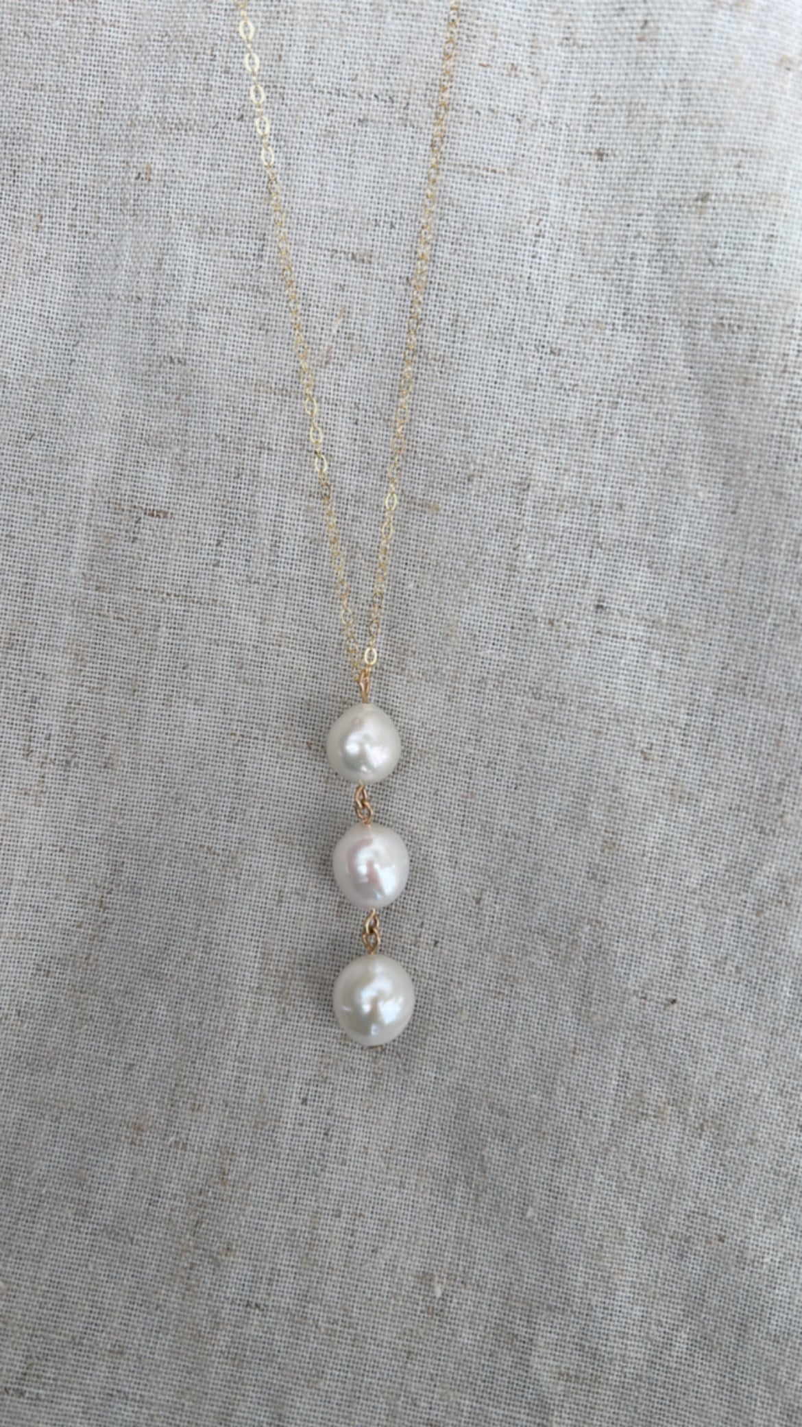Coastal Trio Necklace (White Freshwater Pearls)
