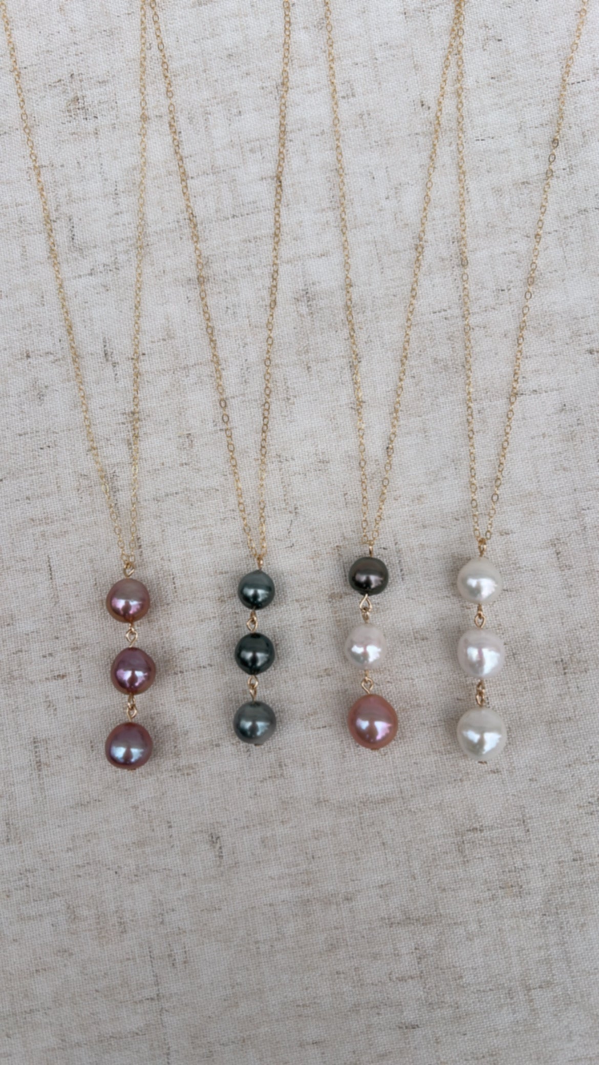 Coastal Trio Necklace (White Freshwater Pearls)