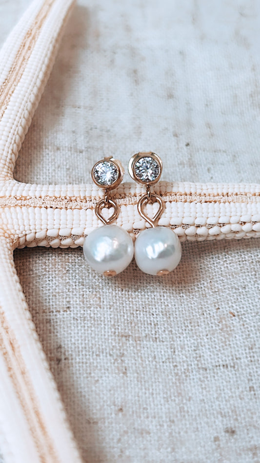 Pearl Earrings With Bezel Set Cz