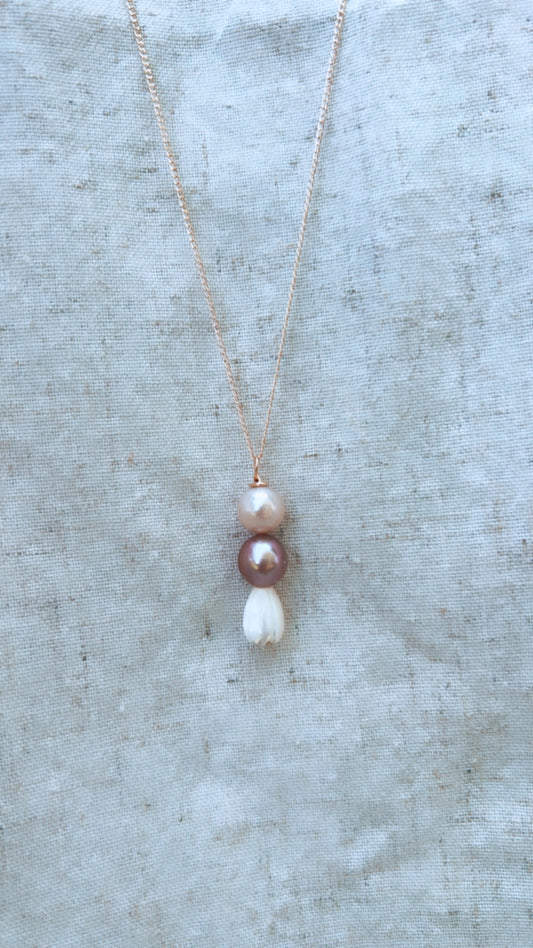 Mother Of Pearl Pikake and Edison Pearls Necklace