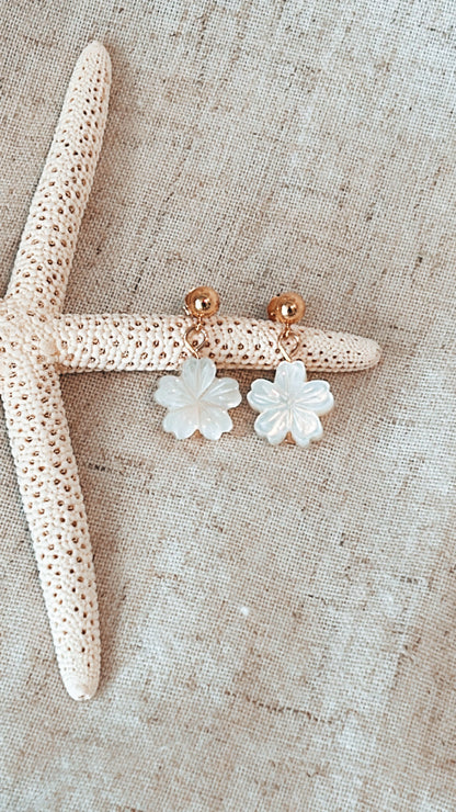 Mother Of Pearl Hibiscus Earrings