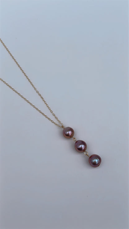 Coastal Trio Necklace (Lavender Edison Pearls)
