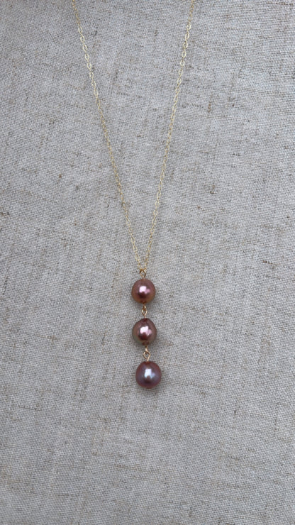 Coastal Trio Necklace (Lavender Edison Pearls)