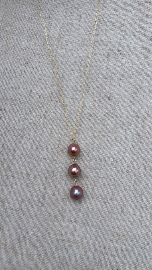 Coastal Trio Necklace (Lavender Edison Pearls)