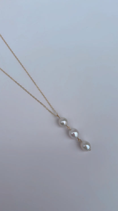 Coastal Trio Necklace (White Freshwater Pearls)