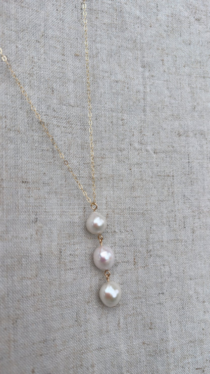 Coastal Trio Necklace (White Freshwater Pearls)
