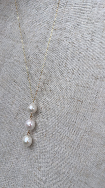Coastal Trio Necklace (White Freshwater Pearls)