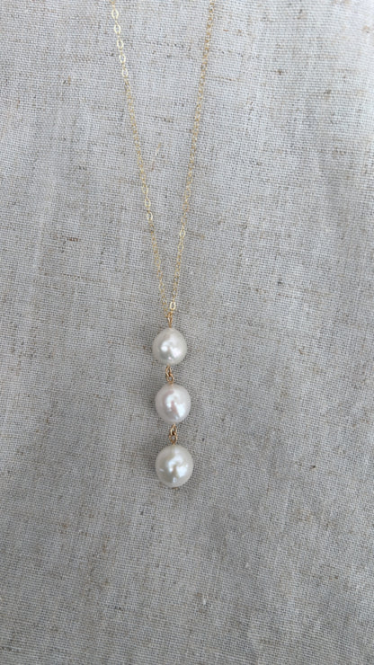 Coastal Trio Necklace (White Freshwater Pearls)