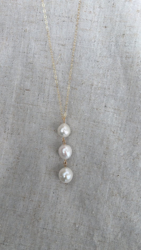Coastal Trio Necklace (White Freshwater Pearls)