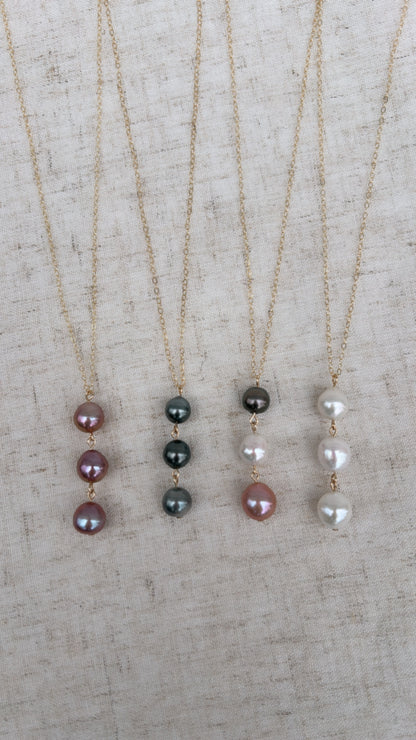 Coastal Trio Necklace (White Freshwater Pearls)