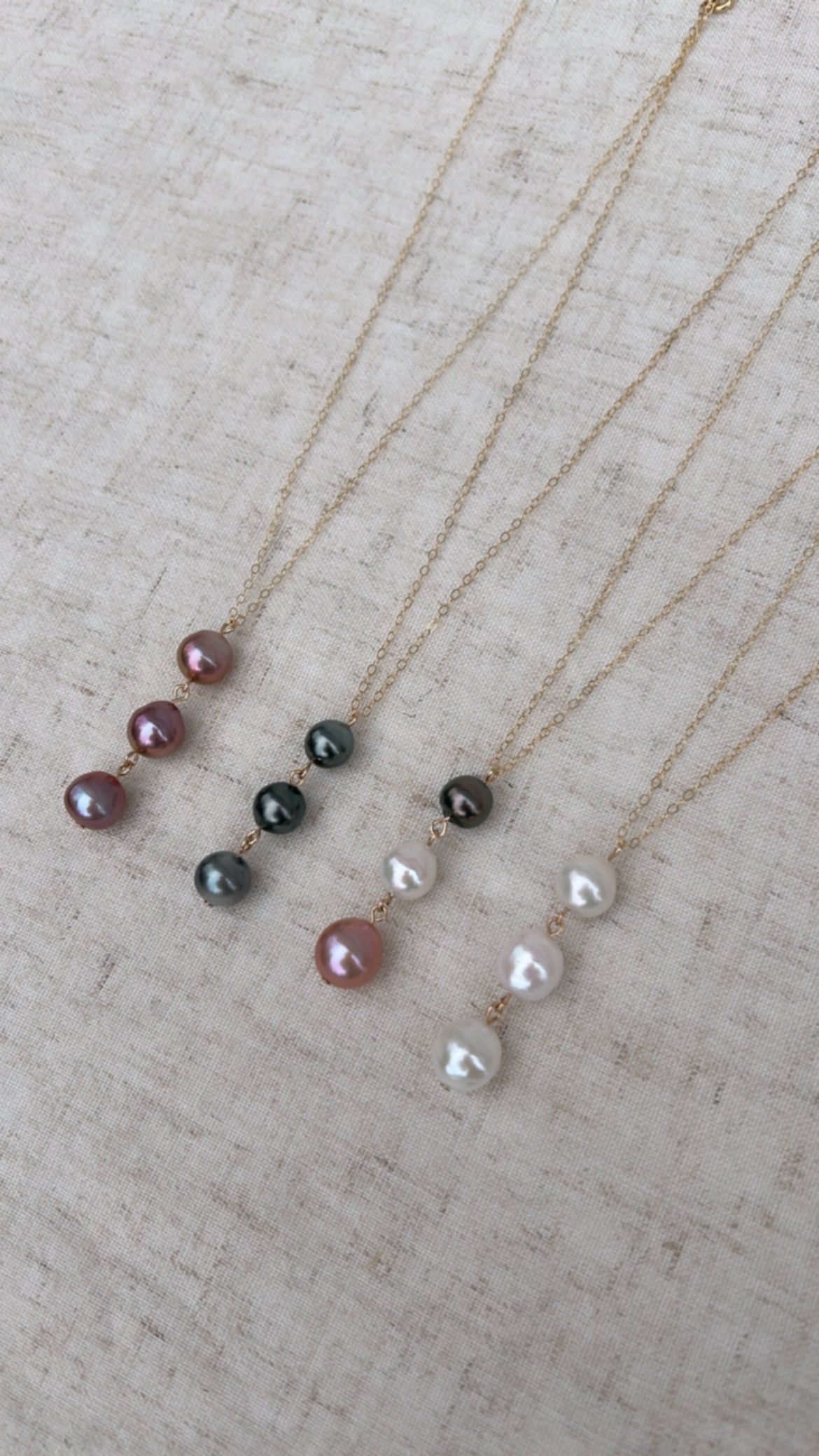 Coastal Trio Necklace (Multi Color Pearls)