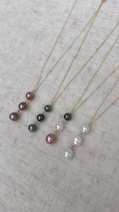 Coastal Trio Necklace (Multi Color Pearls)