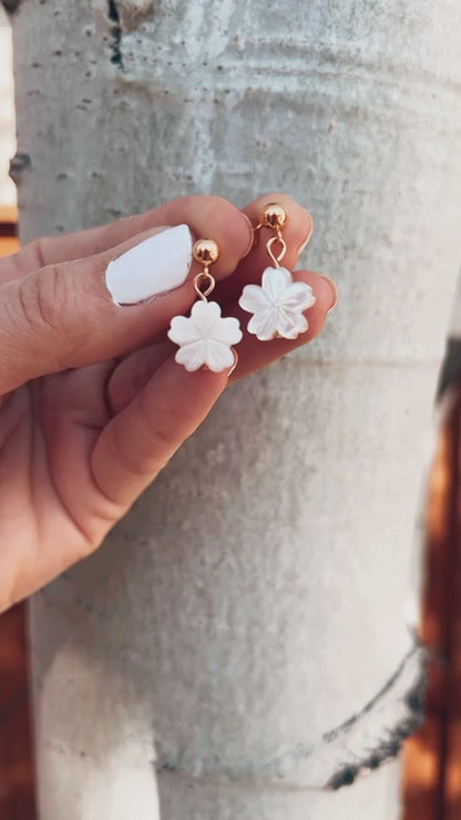 Mother Of Pearl Hibiscus Earrings