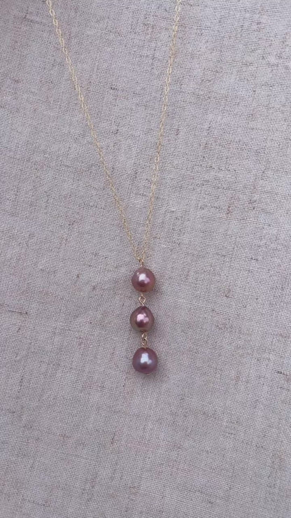 Coastal Trio Necklace (Lavender Edison Pearls)