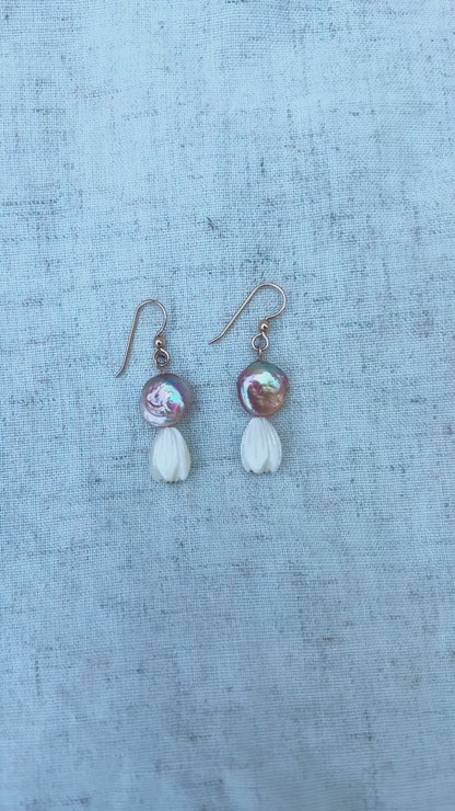 Mother Of Pearl Pikake And Pink Coin Pearl Earrings